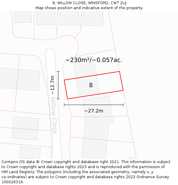 8, WILLOW CLOSE, WINSFORD, CW7 2UJ: Plot and title map