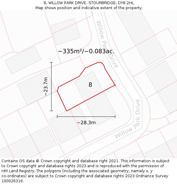 8, WILLOW PARK DRIVE, STOURBRIDGE, DY8 2HL: Plot and title map