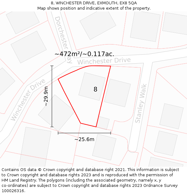 8, WINCHESTER DRIVE, EXMOUTH, EX8 5QA: Plot and title map