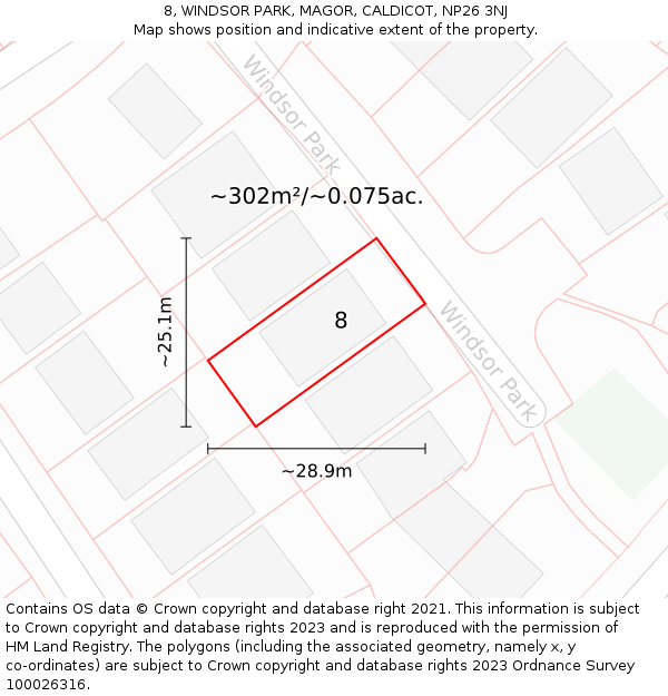 8, WINDSOR PARK, MAGOR, CALDICOT, NP26 3NJ: Plot and title map