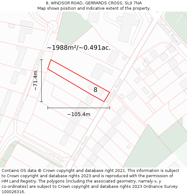 8, WINDSOR ROAD, GERRARDS CROSS, SL9 7NA: Plot and title map