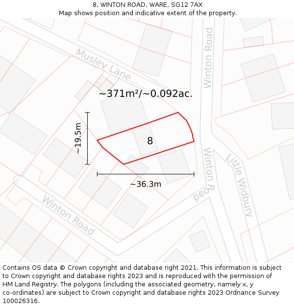 8, WINTON ROAD, WARE, SG12 7AX: Plot and title map