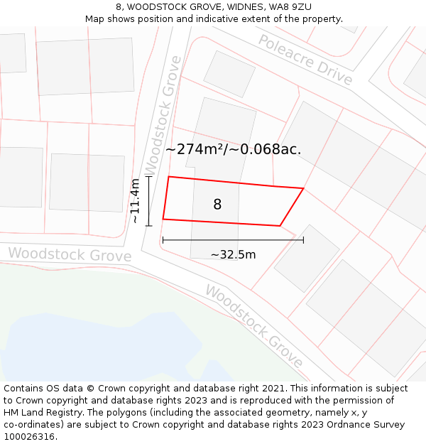 8, WOODSTOCK GROVE, WIDNES, WA8 9ZU: Plot and title map