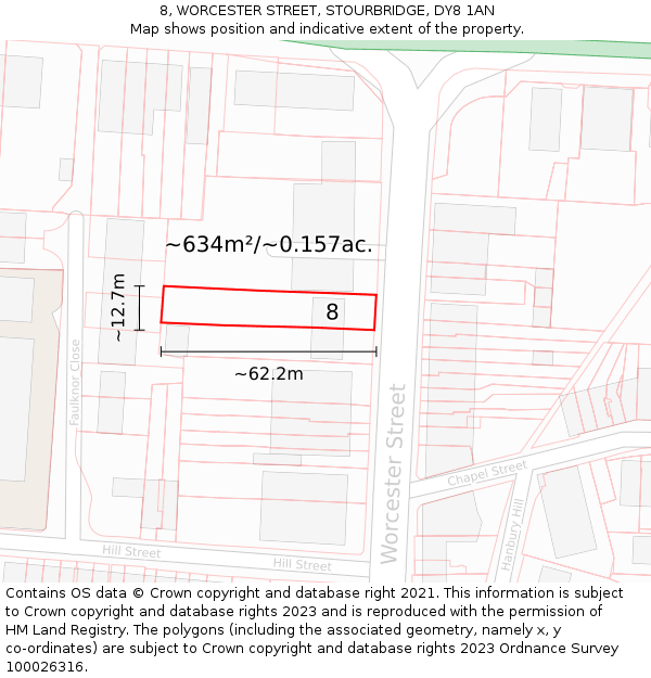 8, WORCESTER STREET, STOURBRIDGE, DY8 1AN: Plot and title map