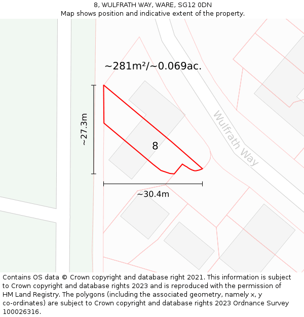 8, WULFRATH WAY, WARE, SG12 0DN: Plot and title map