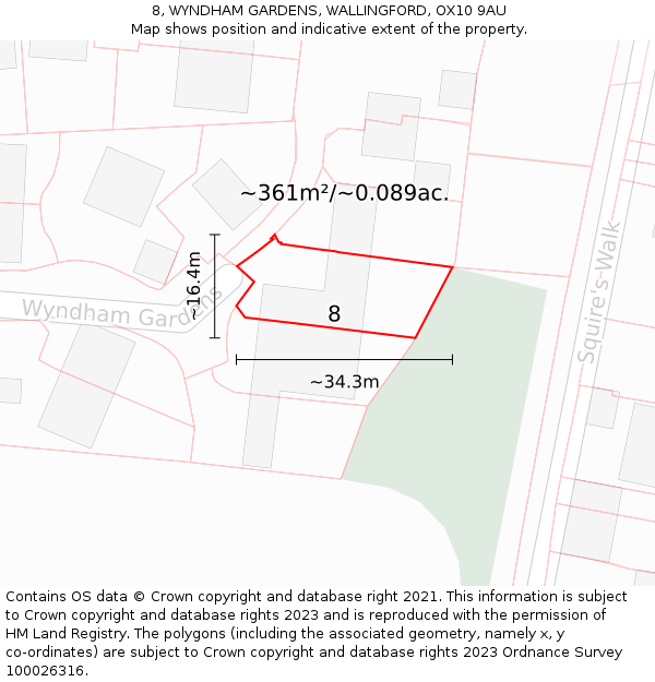 8, WYNDHAM GARDENS, WALLINGFORD, OX10 9AU: Plot and title map