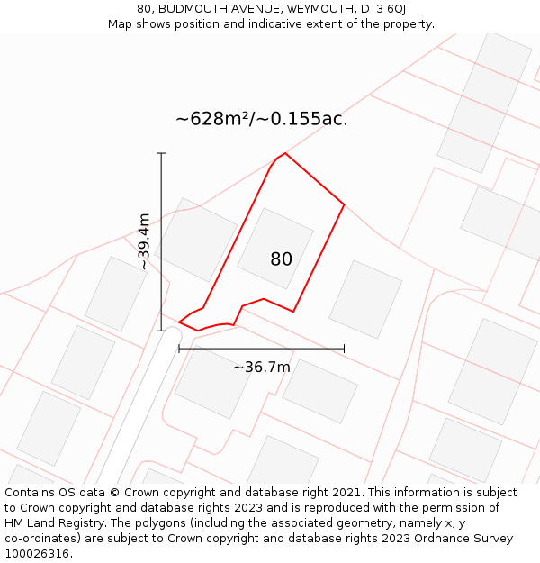 80, BUDMOUTH AVENUE, WEYMOUTH, DT3 6QJ: Plot and title map