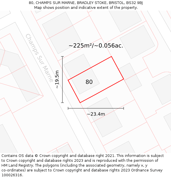 80, CHAMPS SUR MARNE, BRADLEY STOKE, BRISTOL, BS32 9BJ: Plot and title map