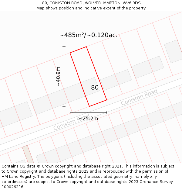 80, CONISTON ROAD, WOLVERHAMPTON, WV6 9DS: Plot and title map