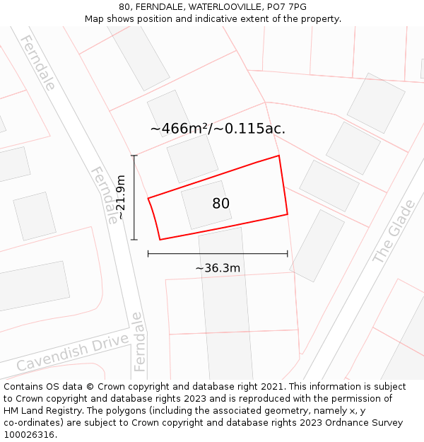 80, FERNDALE, WATERLOOVILLE, PO7 7PG: Plot and title map