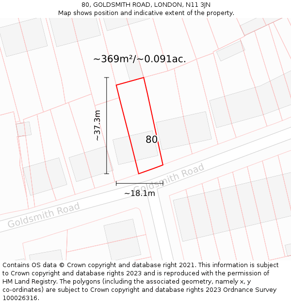 80, GOLDSMITH ROAD, LONDON, N11 3JN: Plot and title map