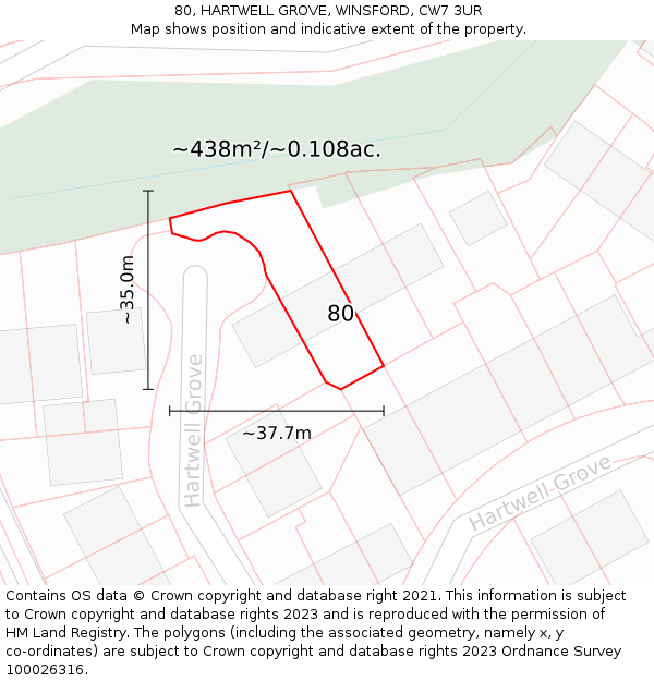 80, HARTWELL GROVE, WINSFORD, CW7 3UR: Plot and title map