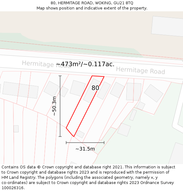 80, HERMITAGE ROAD, WOKING, GU21 8TQ: Plot and title map