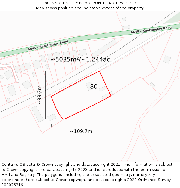 80, KNOTTINGLEY ROAD, PONTEFRACT, WF8 2LB: Plot and title map