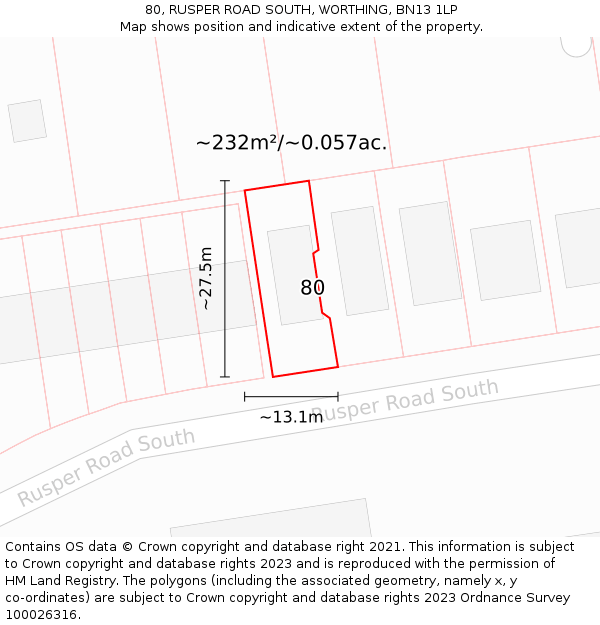80, RUSPER ROAD SOUTH, WORTHING, BN13 1LP: Plot and title map