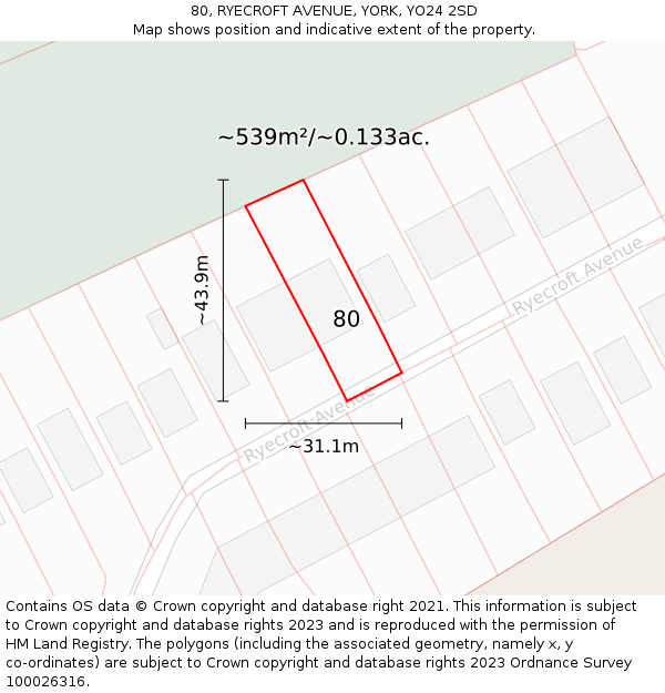 80, RYECROFT AVENUE, YORK, YO24 2SD: Plot and title map