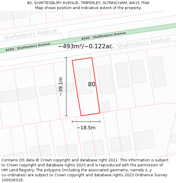 80, SHAFTESBURY AVENUE, TIMPERLEY, ALTRINCHAM, WA15 7NW: Plot and title map