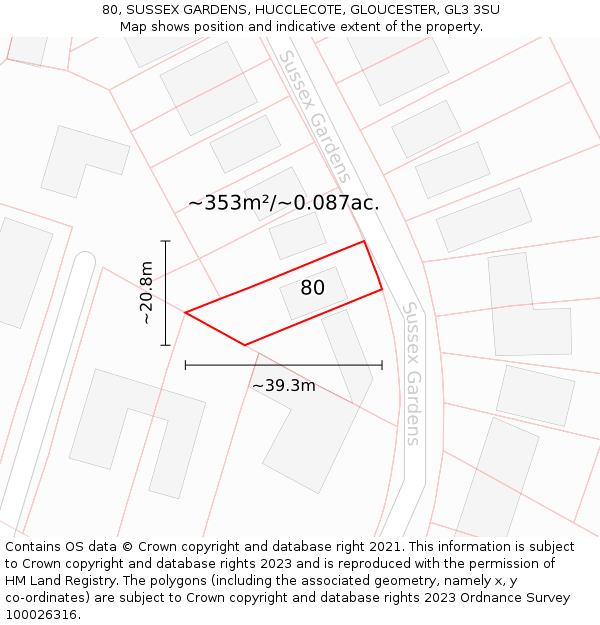 80, SUSSEX GARDENS, HUCCLECOTE, GLOUCESTER, GL3 3SU: Plot and title map
