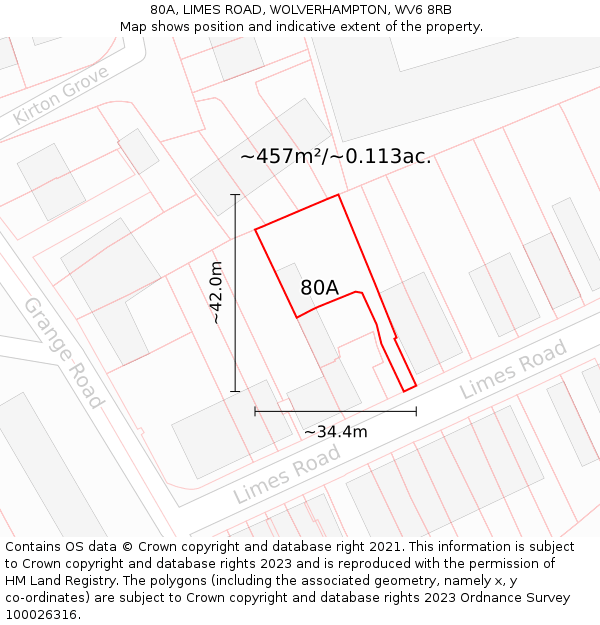 80A, LIMES ROAD, WOLVERHAMPTON, WV6 8RB: Plot and title map