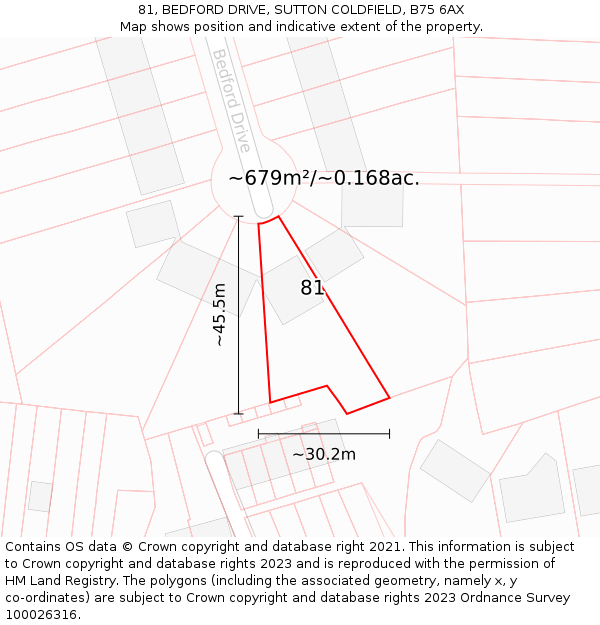 81, BEDFORD DRIVE, SUTTON COLDFIELD, B75 6AX: Plot and title map