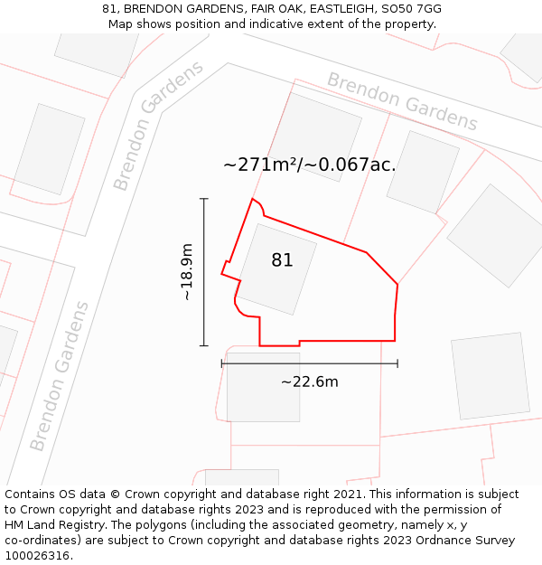 81, BRENDON GARDENS, FAIR OAK, EASTLEIGH, SO50 7GG: Plot and title map