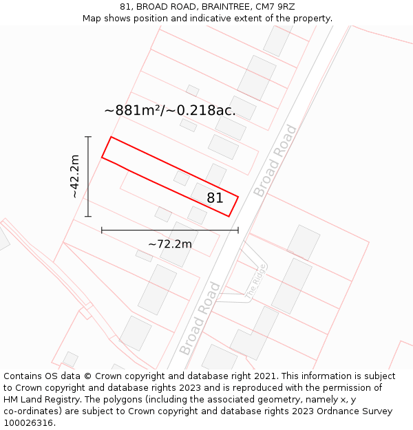 81, BROAD ROAD, BRAINTREE, CM7 9RZ: Plot and title map