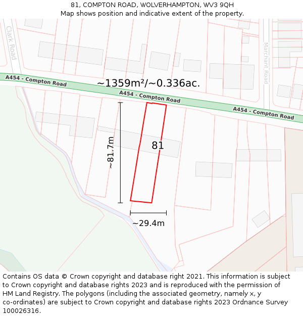81, COMPTON ROAD, WOLVERHAMPTON, WV3 9QH: Plot and title map