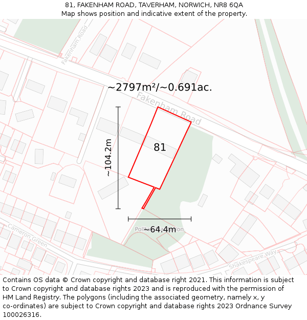 81, FAKENHAM ROAD, TAVERHAM, NORWICH, NR8 6QA: Plot and title map