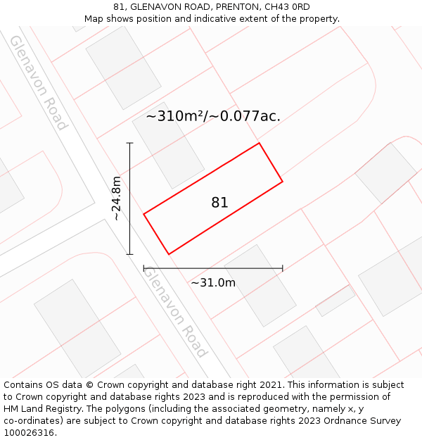 81, GLENAVON ROAD, PRENTON, CH43 0RD: Plot and title map