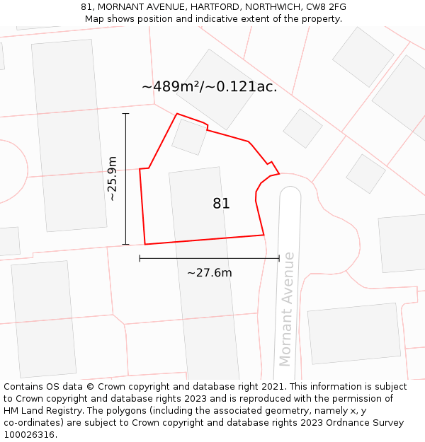 81, MORNANT AVENUE, HARTFORD, NORTHWICH, CW8 2FG: Plot and title map