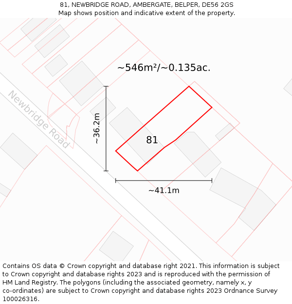 81, NEWBRIDGE ROAD, AMBERGATE, BELPER, DE56 2GS: Plot and title map