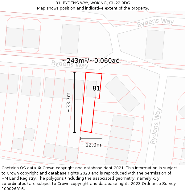 81, RYDENS WAY, WOKING, GU22 9DG: Plot and title map