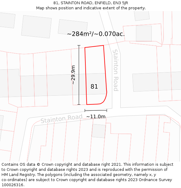 81, STAINTON ROAD, ENFIELD, EN3 5JR: Plot and title map