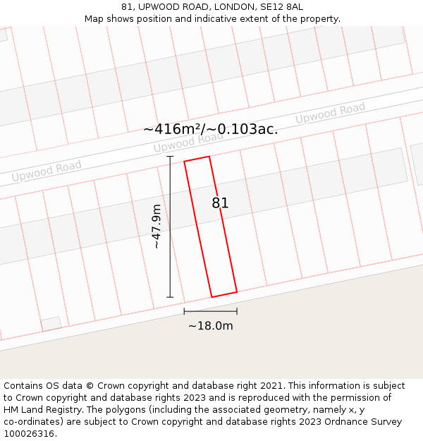 81, UPWOOD ROAD, LONDON, SE12 8AL: Plot and title map