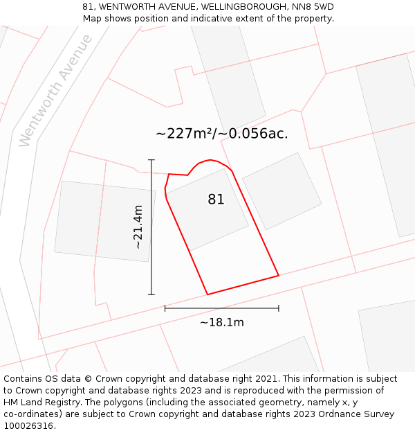 81, WENTWORTH AVENUE, WELLINGBOROUGH, NN8 5WD: Plot and title map