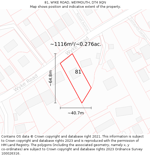 81, WYKE ROAD, WEYMOUTH, DT4 9QN: Plot and title map