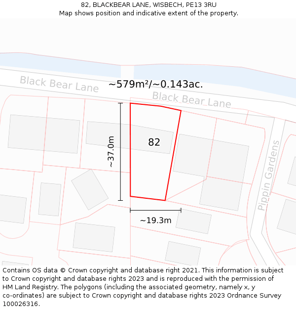 82, BLACKBEAR LANE, WISBECH, PE13 3RU: Plot and title map