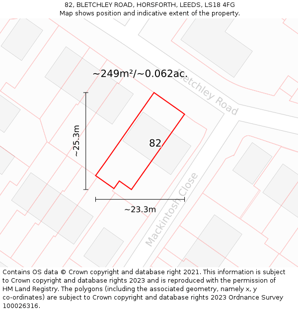 82, BLETCHLEY ROAD, HORSFORTH, LEEDS, LS18 4FG: Plot and title map