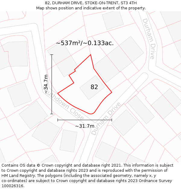 82, DURHAM DRIVE, STOKE-ON-TRENT, ST3 4TH: Plot and title map