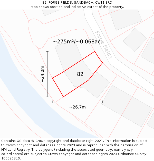 82, FORGE FIELDS, SANDBACH, CW11 3RD: Plot and title map