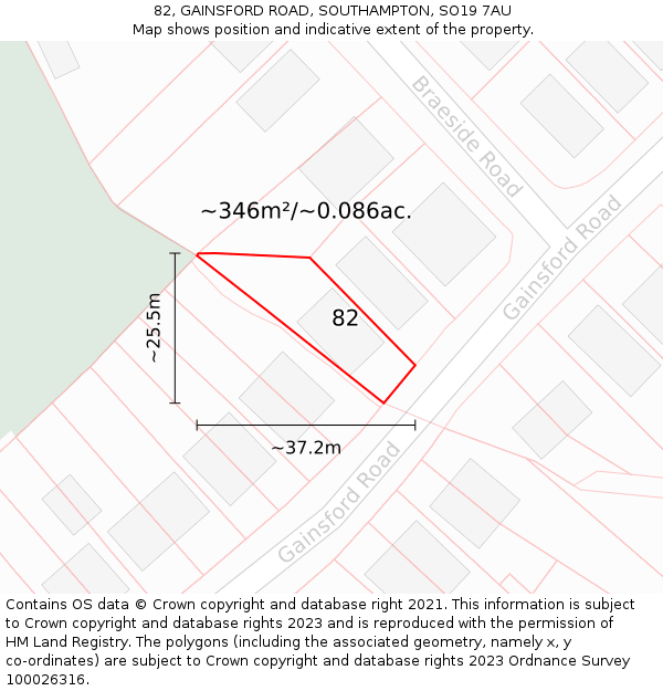 82, GAINSFORD ROAD, SOUTHAMPTON, SO19 7AU: Plot and title map