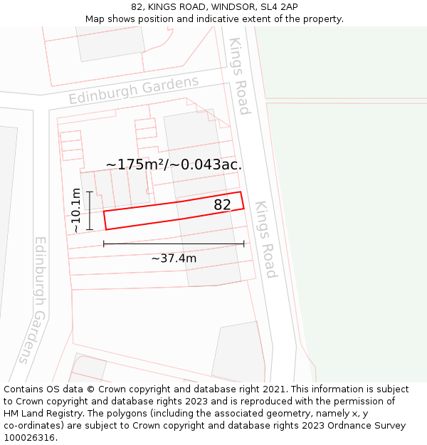 82, KINGS ROAD, WINDSOR, SL4 2AP: Plot and title map