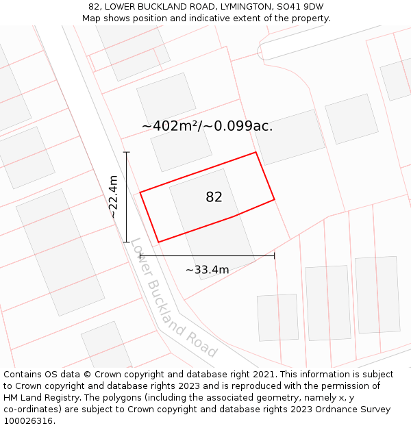 82, LOWER BUCKLAND ROAD, LYMINGTON, SO41 9DW: Plot and title map