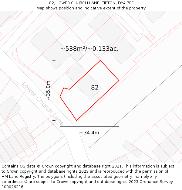 82, LOWER CHURCH LANE, TIPTON, DY4 7PF: Plot and title map