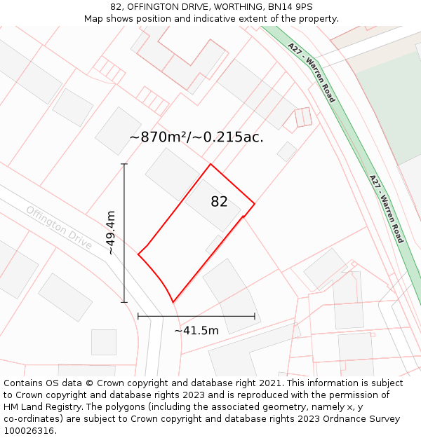 82, OFFINGTON DRIVE, WORTHING, BN14 9PS: Plot and title map