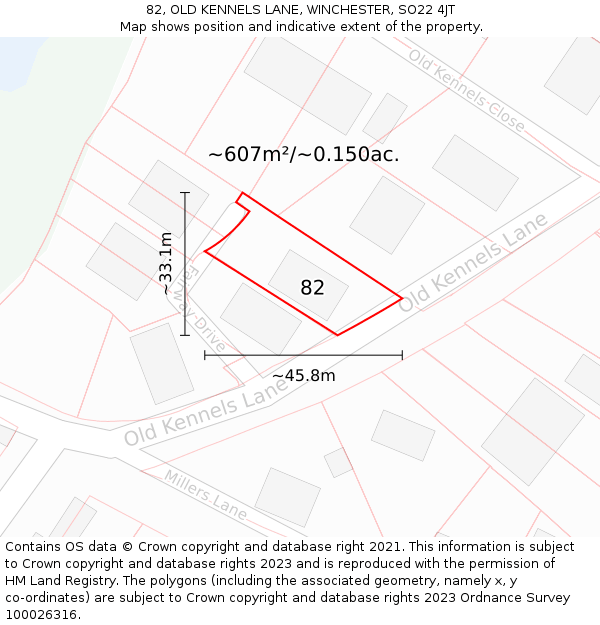 82, OLD KENNELS LANE, WINCHESTER, SO22 4JT: Plot and title map