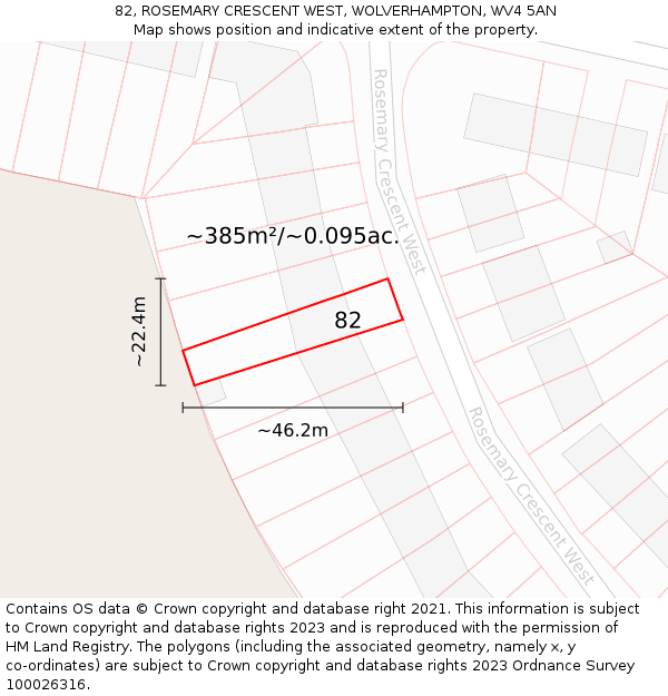 82, ROSEMARY CRESCENT WEST, WOLVERHAMPTON, WV4 5AN: Plot and title map