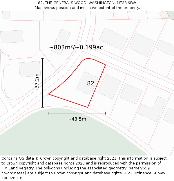 82, THE GENERALS WOOD, WASHINGTON, NE38 9BW: Plot and title map