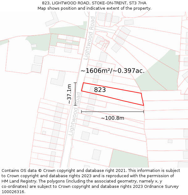 823, LIGHTWOOD ROAD, STOKE-ON-TRENT, ST3 7HA: Plot and title map