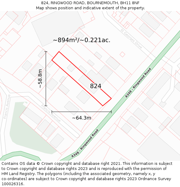 824, RINGWOOD ROAD, BOURNEMOUTH, BH11 8NF: Plot and title map